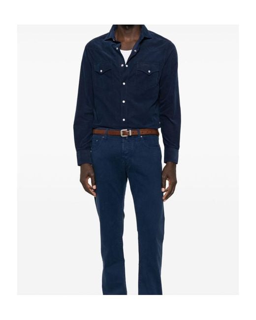 Brunello Cucinelli Blue Long Sleeved Button-Up Shirt for men