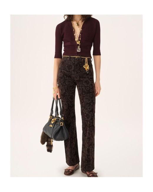 Chloé Black Chloé Floral Flocked Straight-Leg Velvet Pants