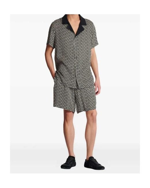 Balmain Black Monogram-Pattern Shorts for men