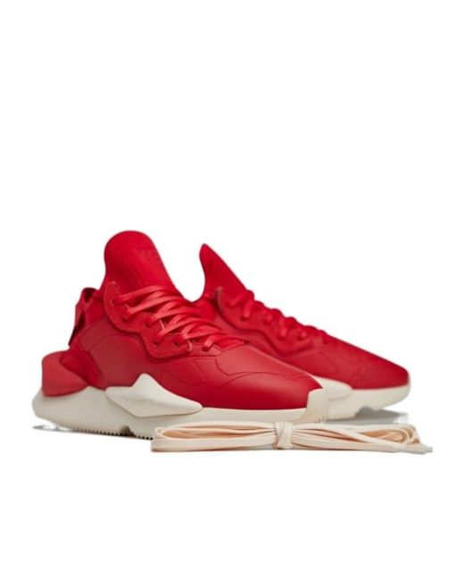 Y-3 Red Logo Embossed Lace-Up Sneakers for men