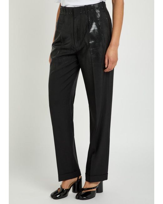Maison Margiela Black Coated Straight-Leg Wool Trousers