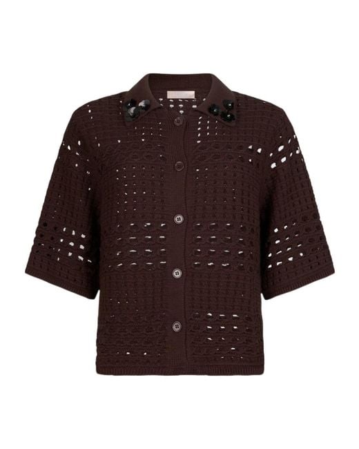 Liu Jo Brown Openwork Embellished Knitted Top