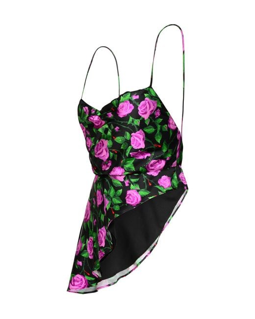 Chiara Ferragni Multicolor Rose Printed Asymmetrical Hem Top