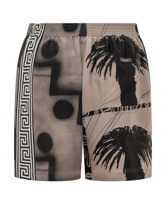 Versace Black Graphic Print Shorts for men