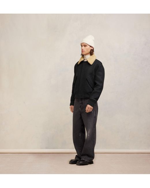 AMI Black Ami Shearling Collar Jacket for men