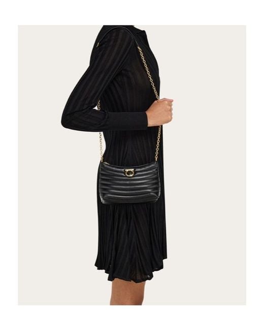 Ferragamo Black Ferragamo Gancini Zipped Shoulder Bag
