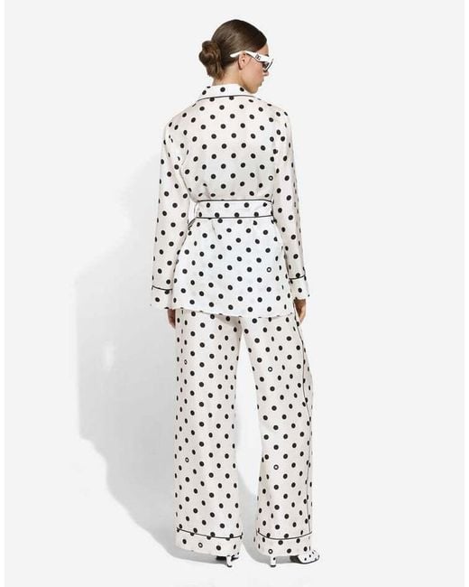Dolce & Gabbana White Silk Polka-Dot Print Shirt