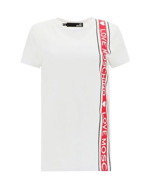 Moschino White Logo Tape Cotton T-Shirt