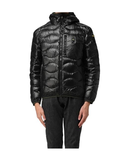 Blauer Usa Black Blauer Wave Quilted Hooded Down Jacket for men