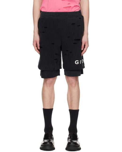 Givenchy Black Archetype Destroyed Effect Detailed Shorts for men