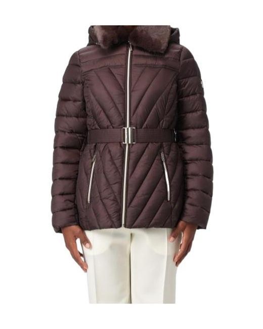 Michael Kors Brown Michael Faux Fur Trim Packable Puffer Jacket