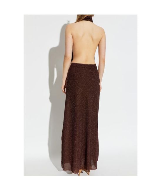 Oseree Brown Oséree Halterneck Cut-Out Lurex Dress