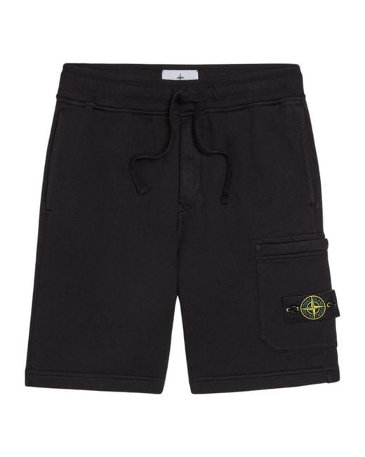 Stone Island Black Solid Colour Logo Cotton Shorts for men
