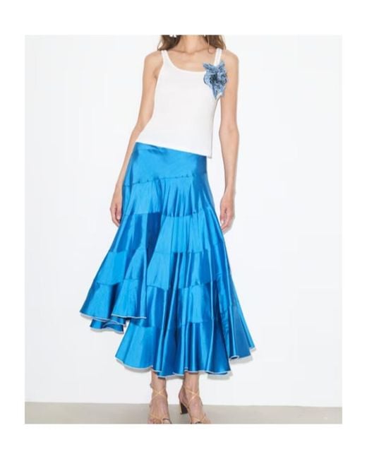 Tory Burch Blue Floral Brooch Ribbed Tank Top