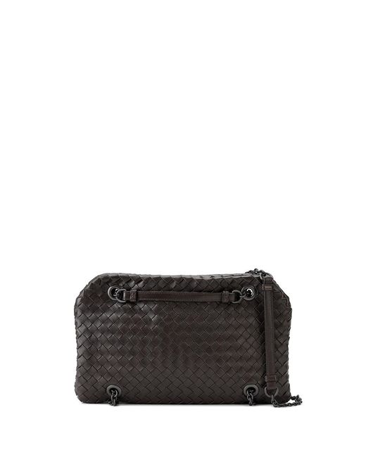 Bottega Veneta Black Woven Pattern Chain Handbag