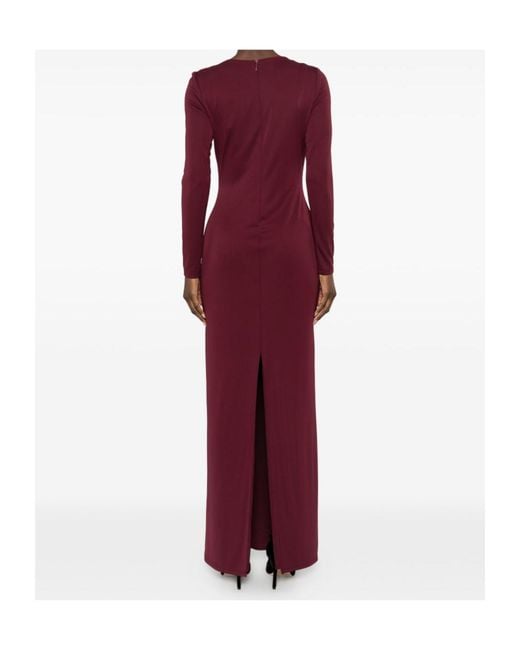 Ralph Lauren Red Brooch Long-Sleeve Maxi Dress