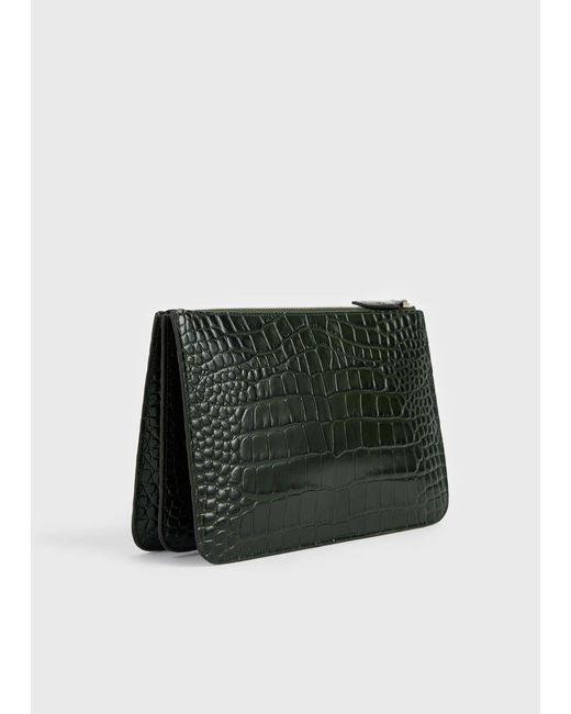 Totême Green Threefold Croco-Embossed Clutch Dark