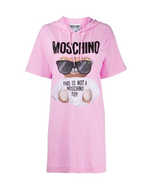Moschino Pink Teddy Bear Printed Hooded T-Shirt Dress