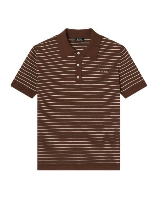 A.P.C. Brown Fitted Striped Polo for men