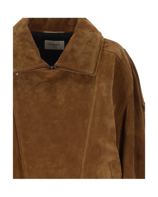 Saint Laurent Brown Asymmetric Zip Suede Jacket