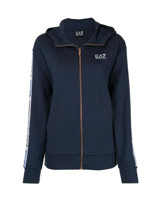 EA7 Blue Logo Ribbon Zipper With Hat Casual Jacket