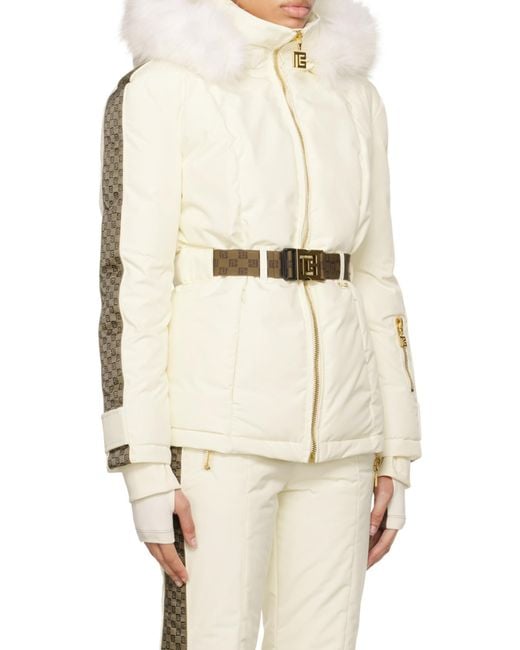 Balmain White Belted Pb Down Jacket