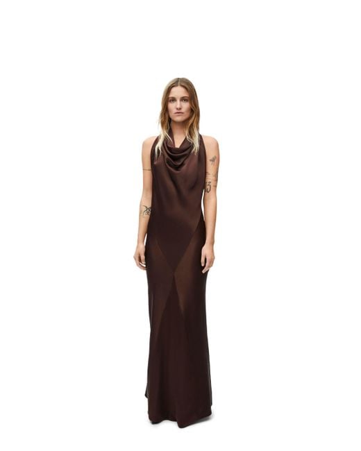 Loewe Brown Long Scarf Open-Back Halterneck Satin Dress
