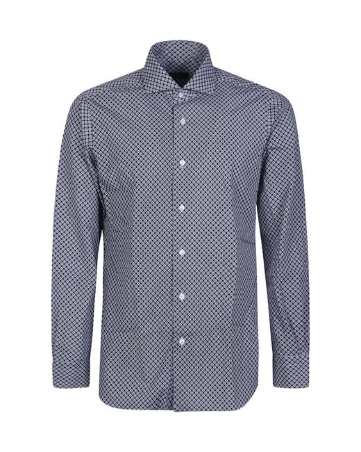 Barba Napoli Blue Barba Patterned Long Sleeve Shirt for men
