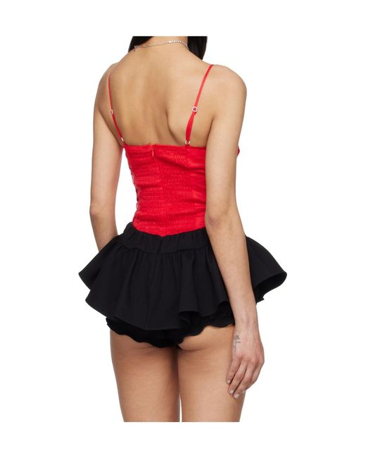 ShuShu/Tong Red Ruffled Bow-Detail Bodysuit
