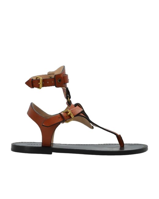 Isabel Marant Brown Ankle Strap Flat Sandals