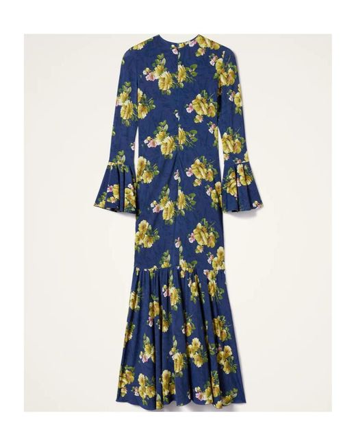 LaDoubleJ Blue Floral Bell-Sleeve Midi Dress