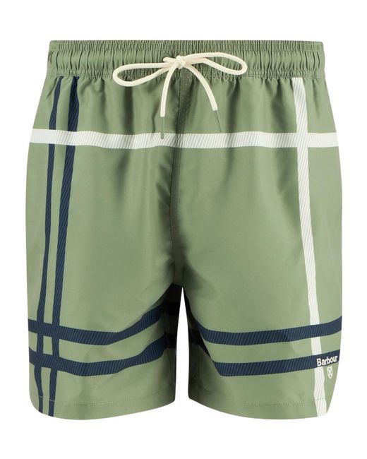 Barbour Green Logo-Print Swim Shorts for men