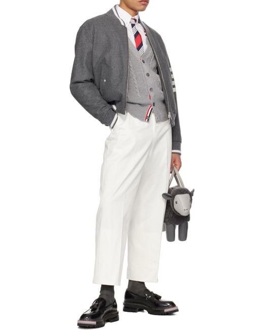 Thom Browne Gray 4-Bar Stripe Zip-Up Bomber Jacket for men