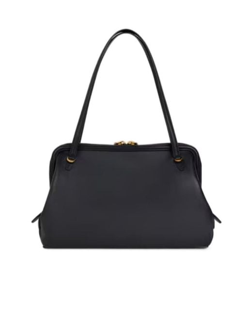 Etro Black Medium Leather Doc Shoulder Bag With Embroidery
