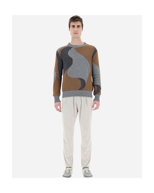Herno Gray Abstract Pattern Printed Crewneck Jumper for men