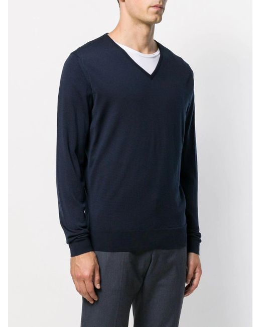John Smedley Blue Blenheim V-Neck Knitwear for men