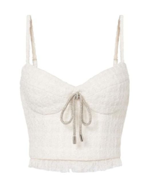 Area White Embellished Tweed Crop Top