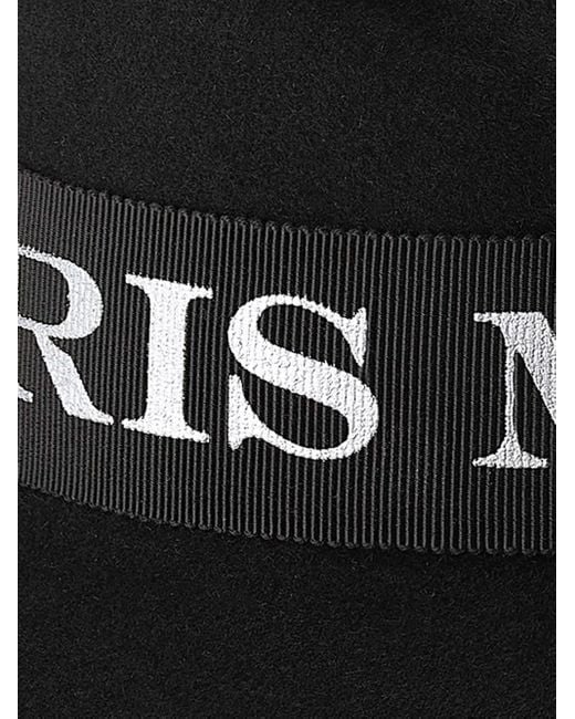Maison Michel Black Virginie Logo Trimmed Fedora Hat