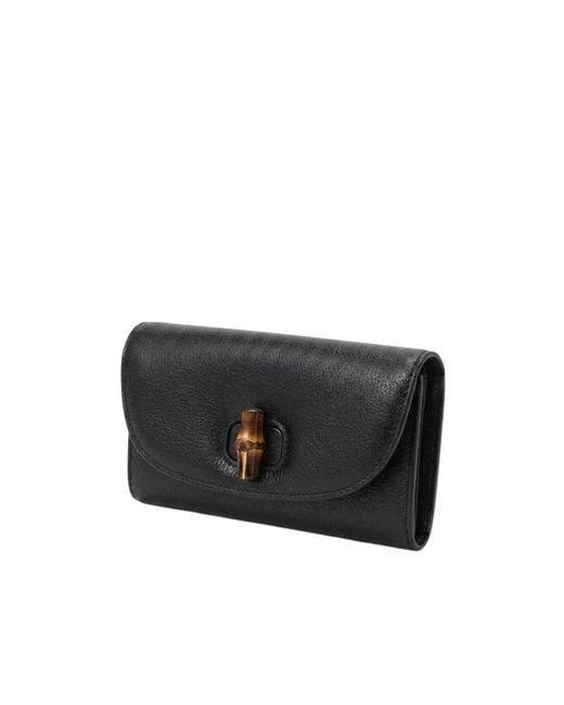 Gucci Black Long Wallet With Bamboo