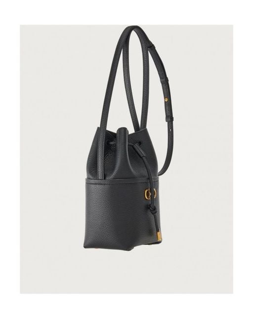 Ferragamo Black Ferragamo Gancini Logo Plaque Drawstring Tote Bag