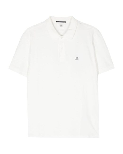 C P Company White Logo Patch Short-Sleeved Polo Shirt for men
