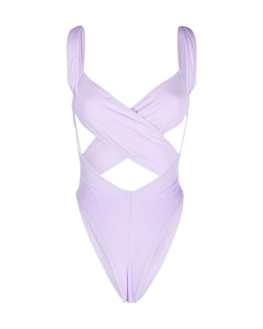Reina Olga Purple Exotica Cut-Out Open Back Swimsuit