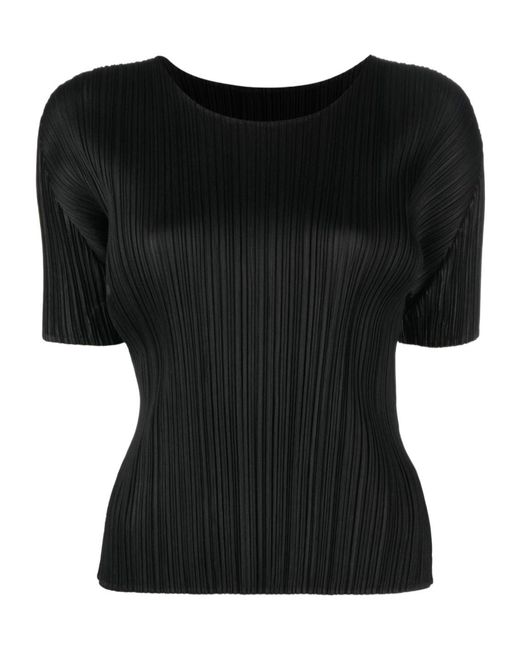 Pleats Please Issey Miyake Black Pleated Crewneck T-Shirt
