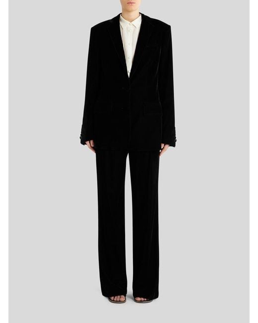 Etro Black Single-Breasted Velvet Blazer