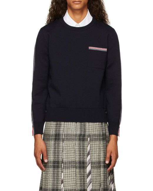 Thom Browne Blue Signature Stripe Trim Jumper for men