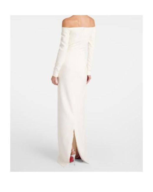 Safiyaa White Bridal Off-Shoulder Crêpe Gown