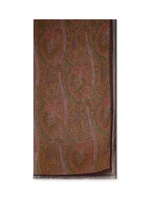 Etro Brown Paisley Printed Frayed-Edge Scarf for men