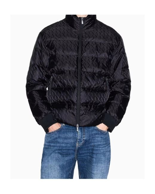 ARMANI EXCHANGE Blue Tone On Tone Allover Logo Puffer Jacket for men