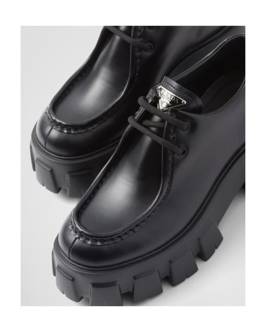 Prada Black Monolith Brushed Leather Lace-Up Shoes