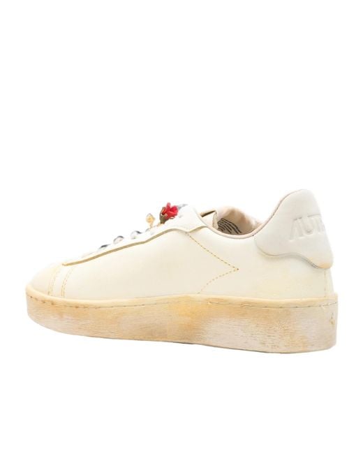 Autry Natural Dallas Vintage Rose-Embellished Lace-Up Sneakers